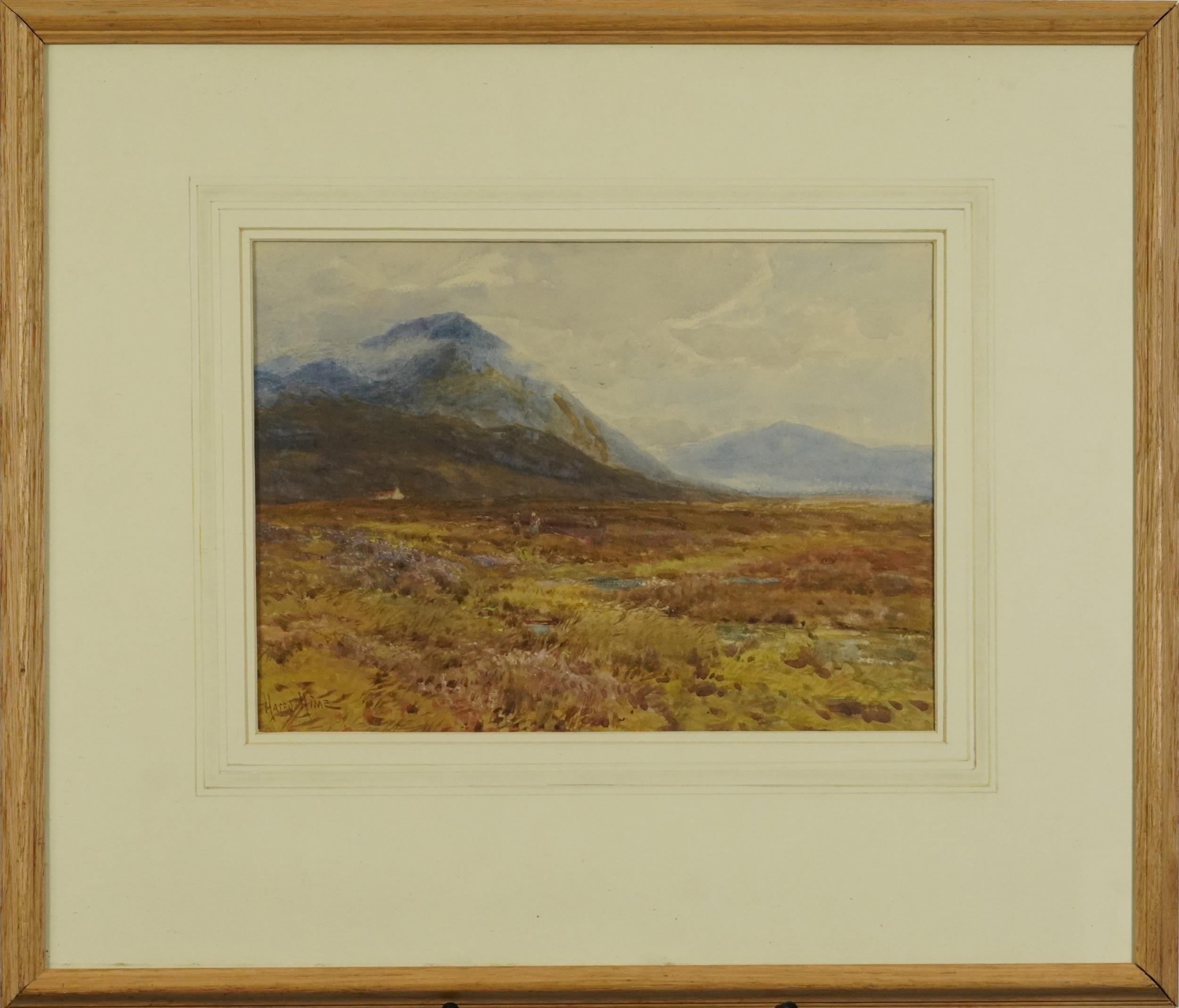 Harry Hime - Marshlands before mountains, late 19th/early 20th century watercolour, mounted, - Image 2 of 4