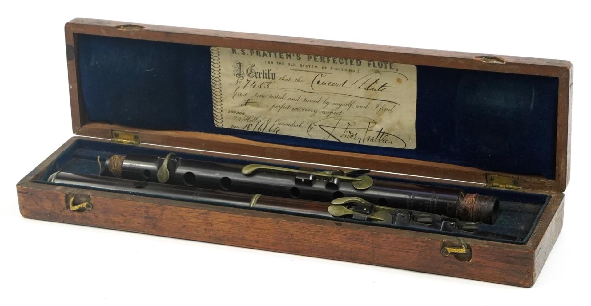 Boosey & Sons, Victorian rosewood four piece flute housed in a velvet lined mahogany case with R S - Bild 6 aus 6