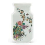 Chinese porcelain vase hand painted in the famille rose palette with an insect and flowers, with