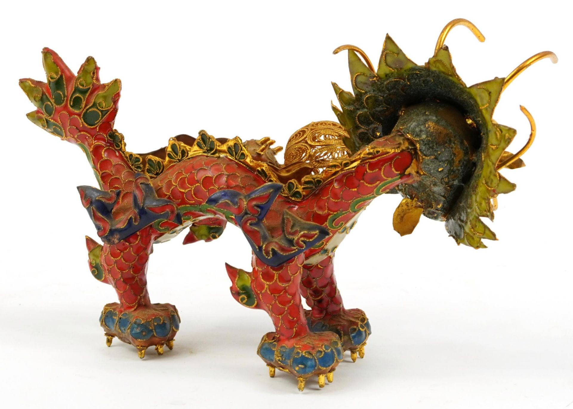 Chinese filigree metal and cloisonne dragon, 20.5cm in length - Image 2 of 3