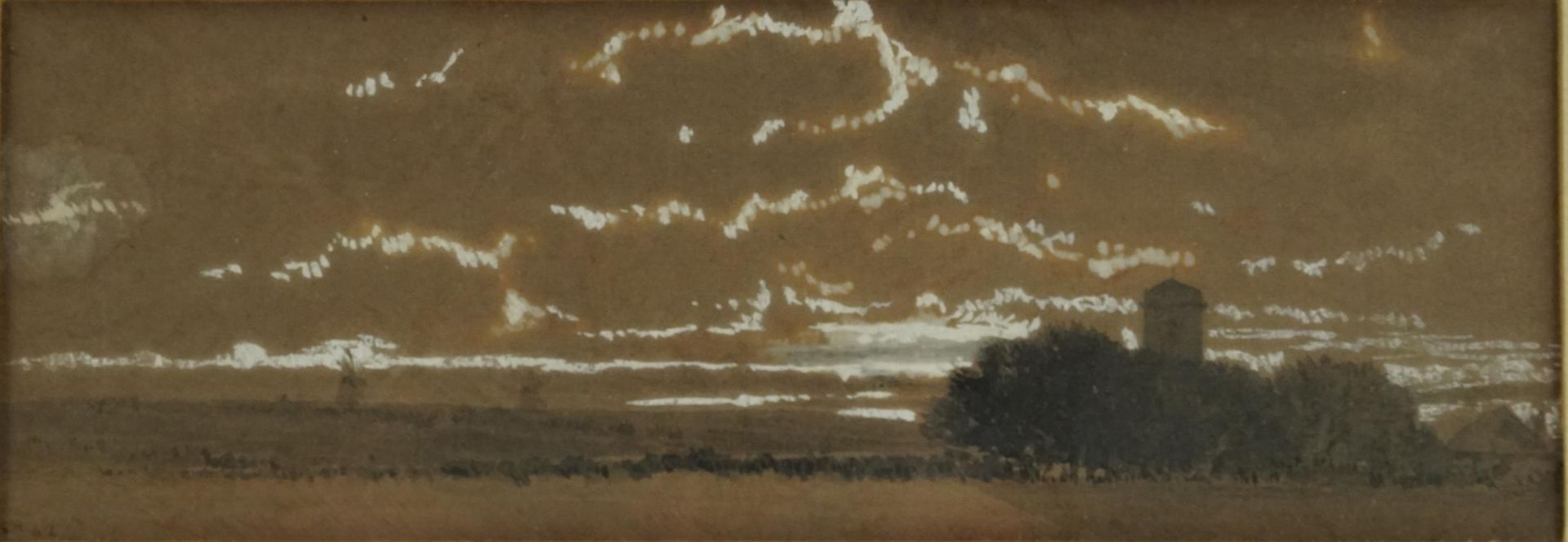 Edward Hargitt - Panoramic landscape with trees before a church, heightened mixed media, signed in