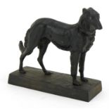 Cast iron model of an Afghan hound dated 1981, Russian plaques to the base, 20cm in length