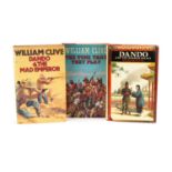 Three signed William Clive hardback books with dust covers comprising Dando and the Mad Emperor, The