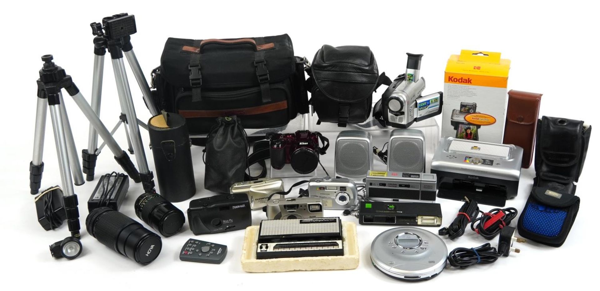 Camera accessories and electricals including Nikon Coolpix L120, Hoya 80-205mm lens and a