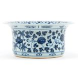 Chinese Islamic blue and white porcelain basin hand painted with flowers, 32cm in diameter