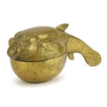 Chinese patinated bronze box and cover in the form of a fish, possibly for incense, 15.5cm in length