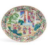 Chinese Canton porcelain platter finely hand painted in the famille rose palette with an emperor and