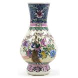 Chinese porcelain vase hand painted in the famille rose palette with birds of paradise amongst