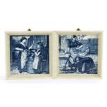 Mintons, pair of Victorian aesthetic tiles decorated with females, each framed, overall 17.5cm x