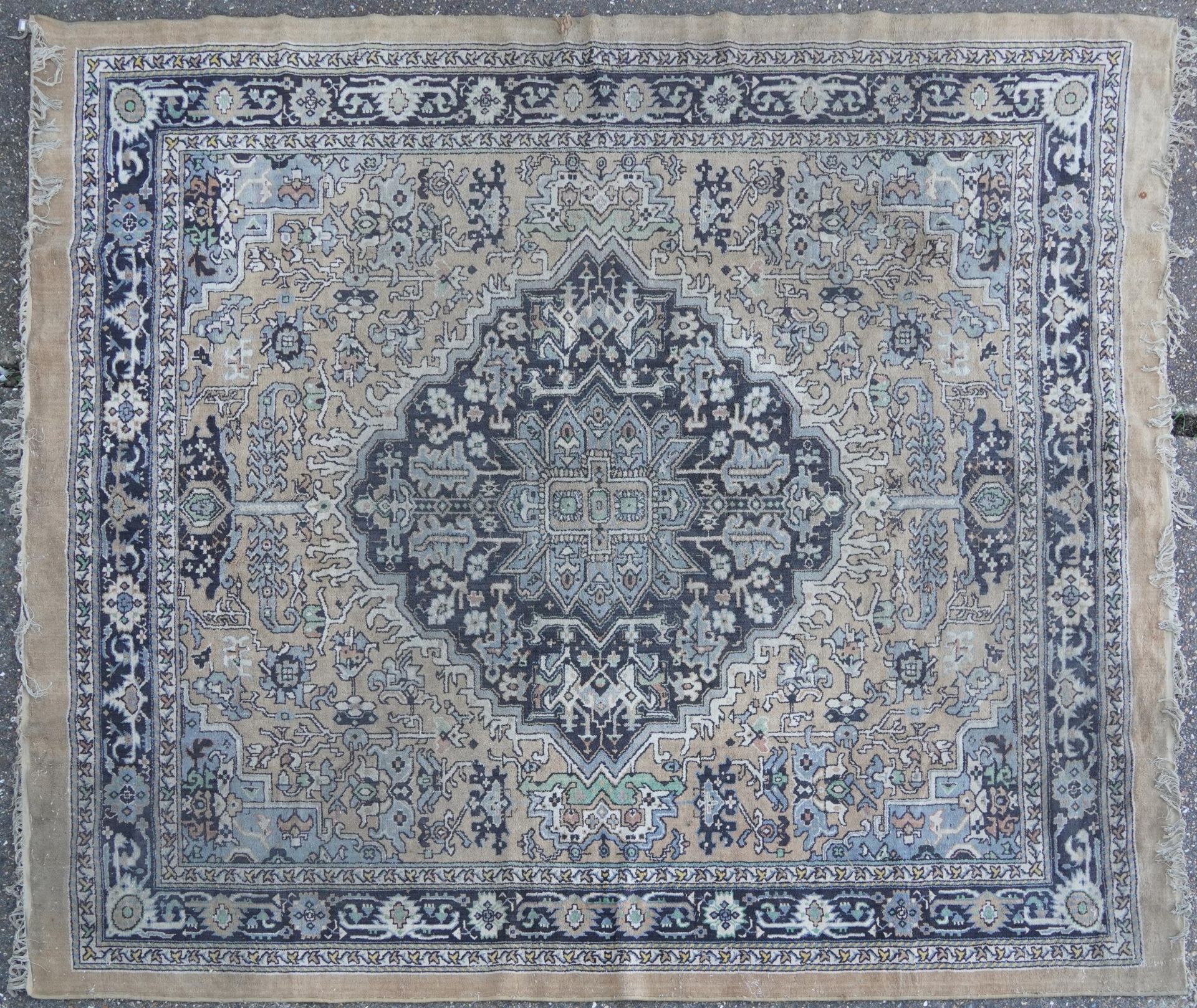Rectangular Persian carpet having an allover floral design onto a brown ground, 310cm x 265cm