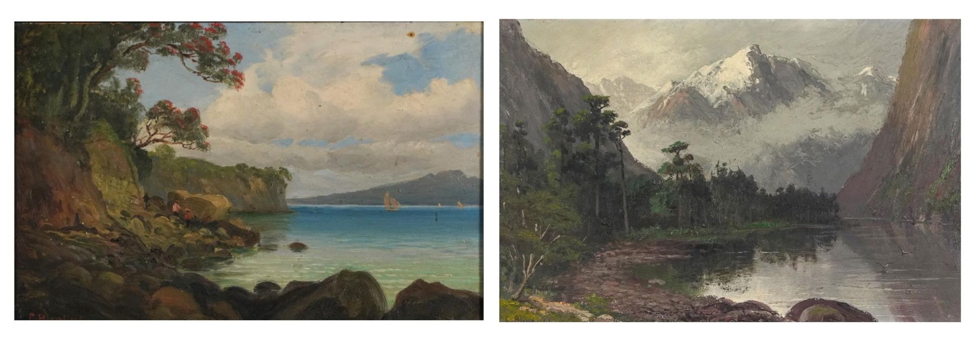 Charles Blomfield - Rangitoto Channel, Auckland, New Zealand and one other, pair of English oil on