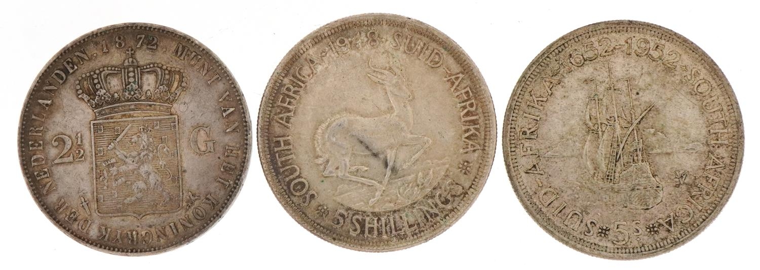 Two South African five shillings and a Willem III Koning two and a half guilders, 81.6g - Image 2 of 2