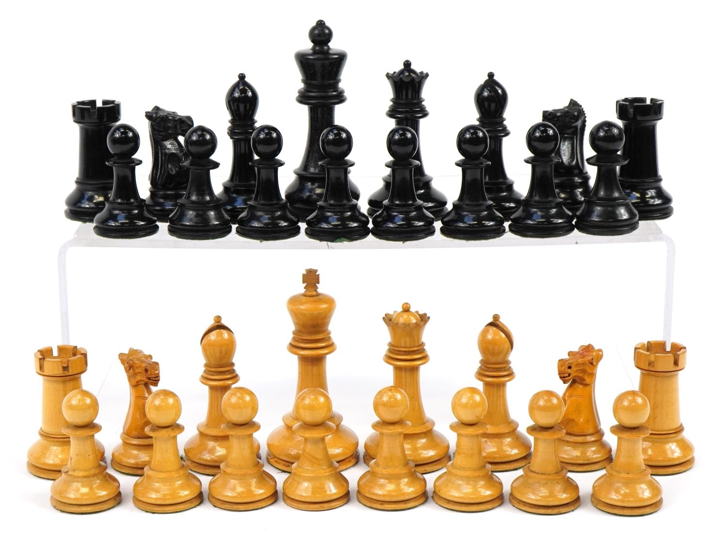 J Jaques & Sons, 19th century Staunton Chessmen pattern ebony and boxwood chess set with fitted - Image 2 of 8