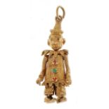 9ct gold and enamel clown pendant with articulated limbs, 3.0cm high, 5.3g