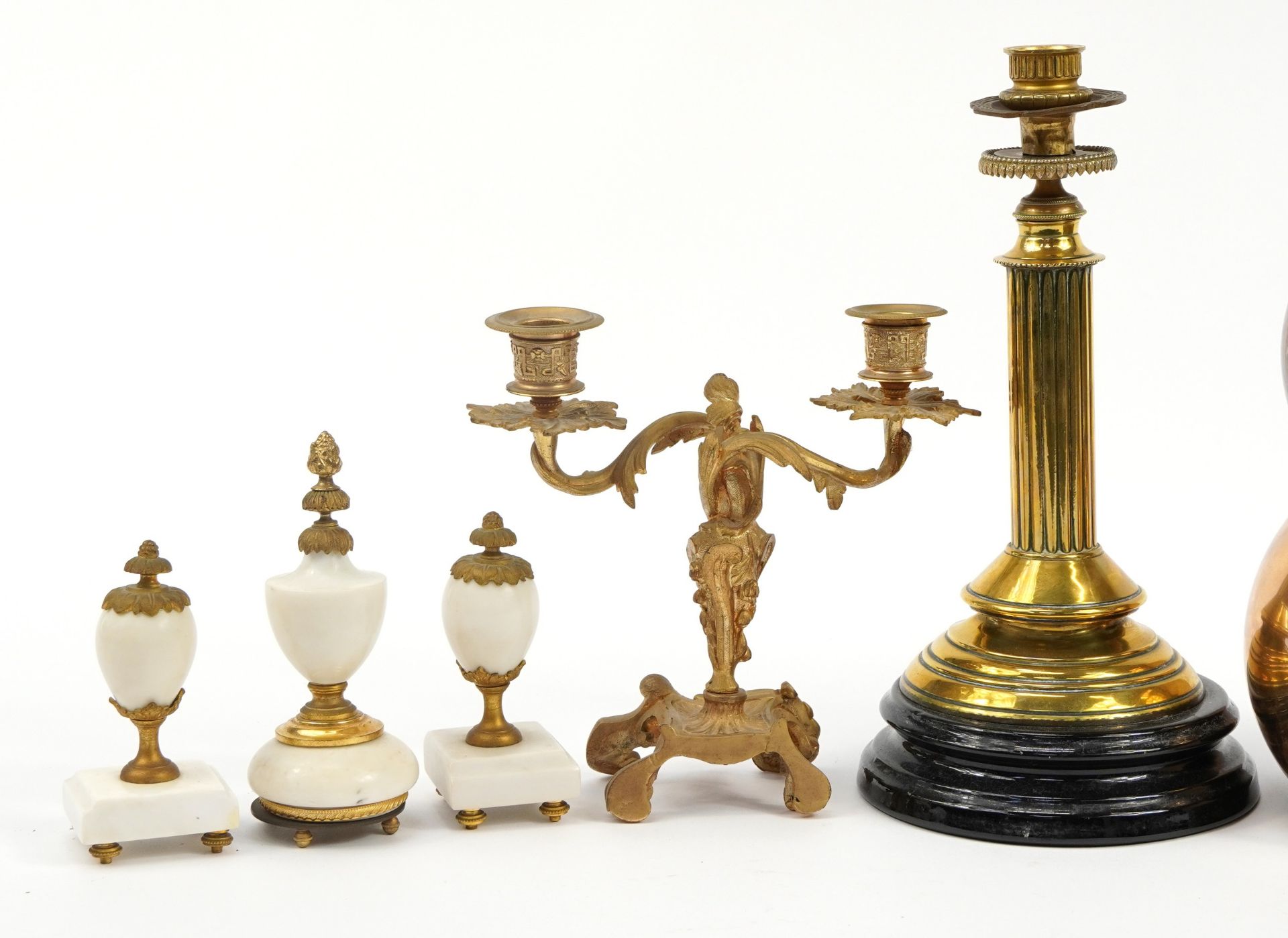 Metalware including a French style gilt metal two branch candleabra, the largest 33cm high - Image 2 of 3