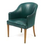 Vintage green leather tub chair, 90cm high
