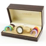 Ladies Gucci quartz wristwatch with interchangeable bezels and Gucci box, the case numbered 1100-L