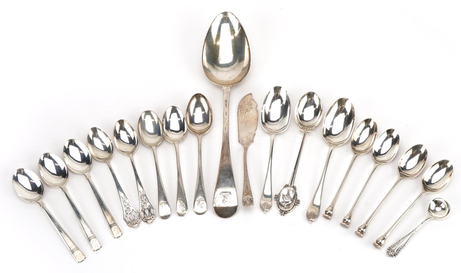 Georgian and later silver flatware including tablespoon by Josiah & George Piercy, London 1811 and