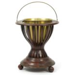 Regency style inlaid mahogany planter with brass liner and swing handle, 42cm high x 37cm in