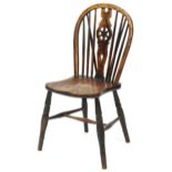 Antique ash and elm wheelback chair impressed J M to the back, 90cm high