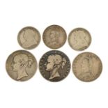Victorian silver coinage including 1844 and 1847 crowns and an 1887 double florin, 110.0g