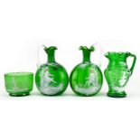 Mary Gregory glassware including a pair of jugs enamelled with a couple, the largest each 21.5cm