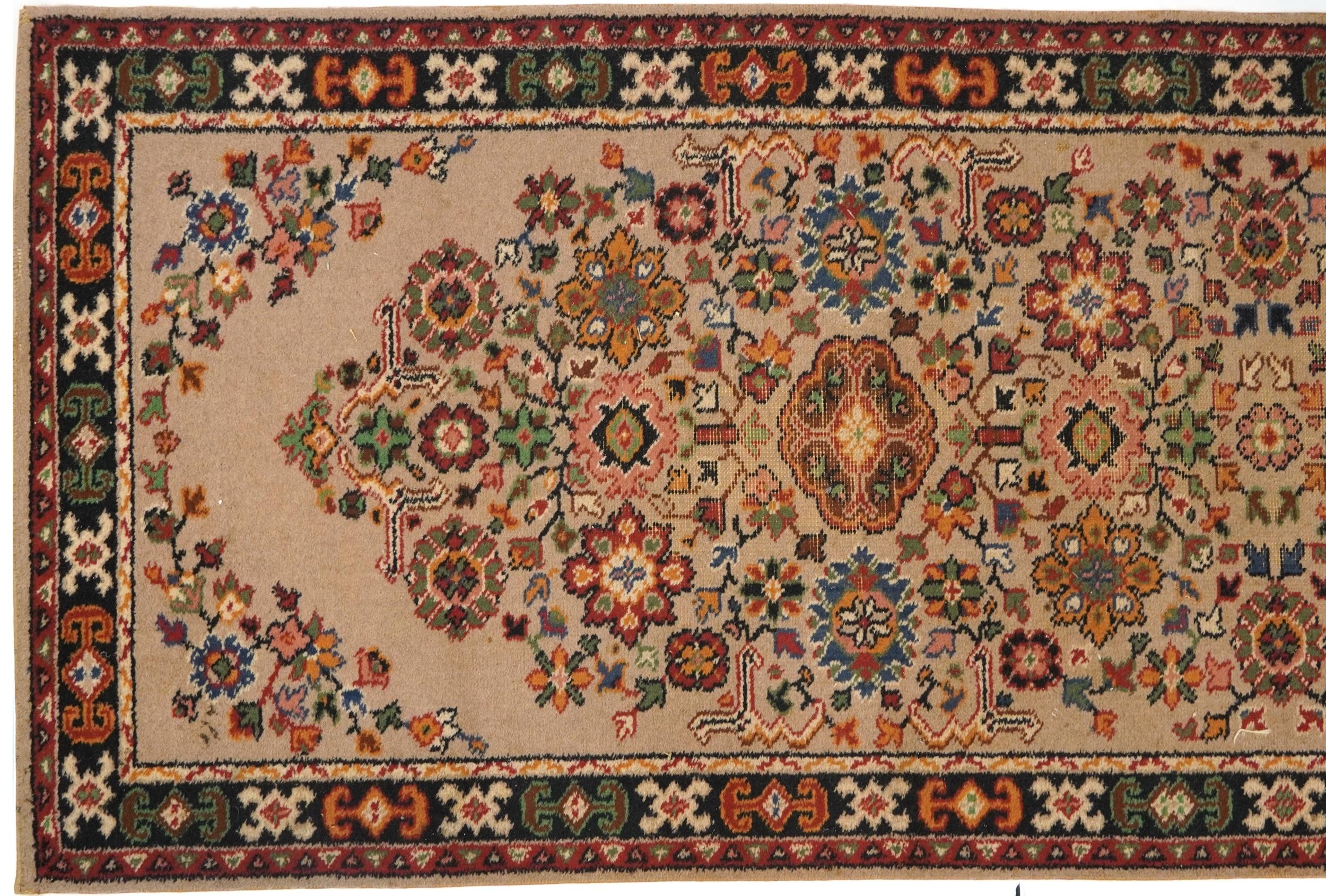 Rectangular floral carpet runner the central field having a beige ground, 270cm x 90cm - Image 2 of 5