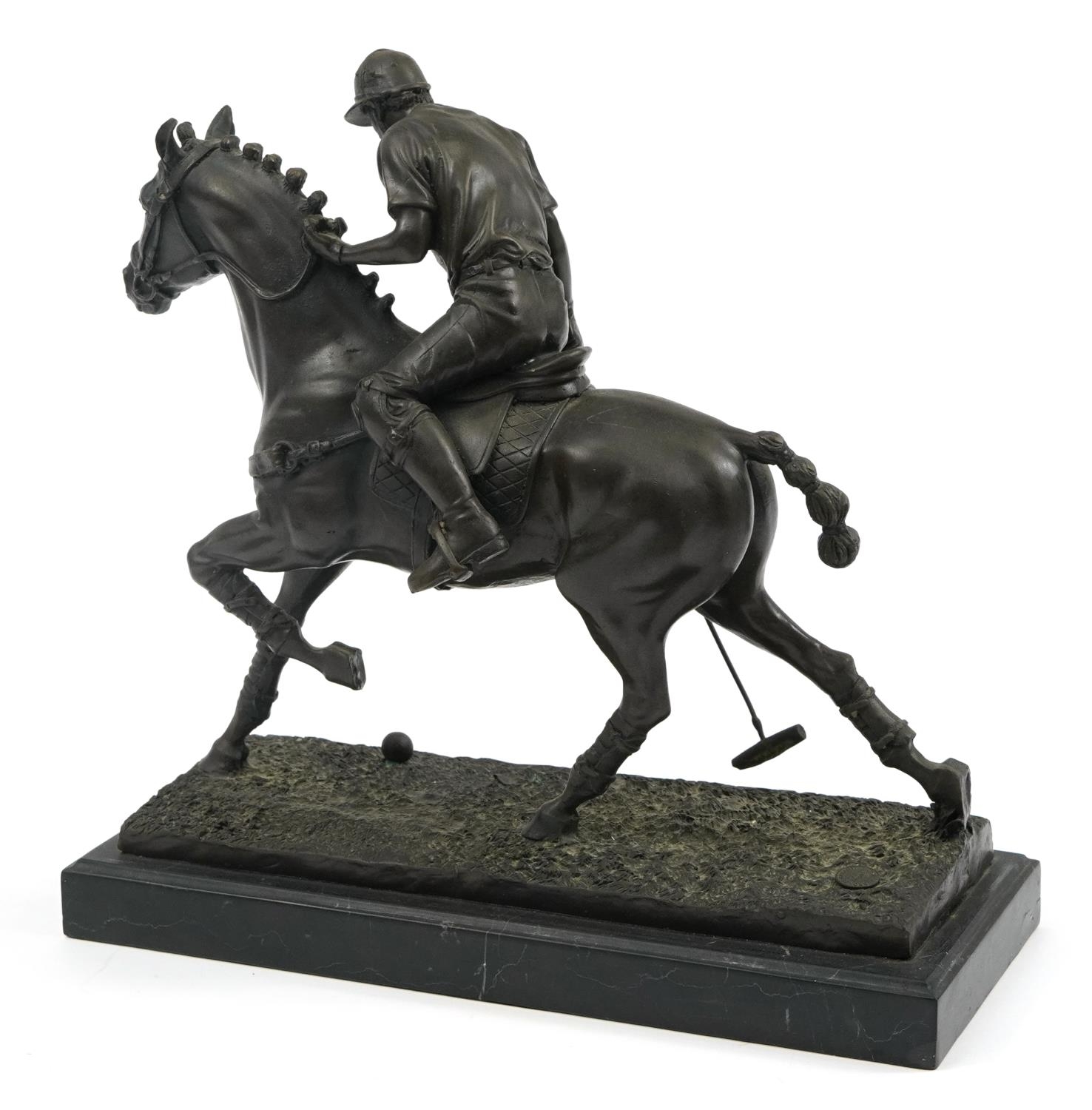 After Miguel Fernando Lopez (Milo), bronze polo player on horseback raised on a black marble base, - Image 3 of 5