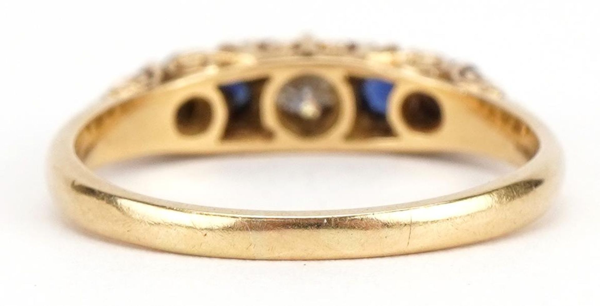 Victorian style diamond and sapphire graduated five stone ring, indistinct hallmarks, the largest - Image 2 of 4