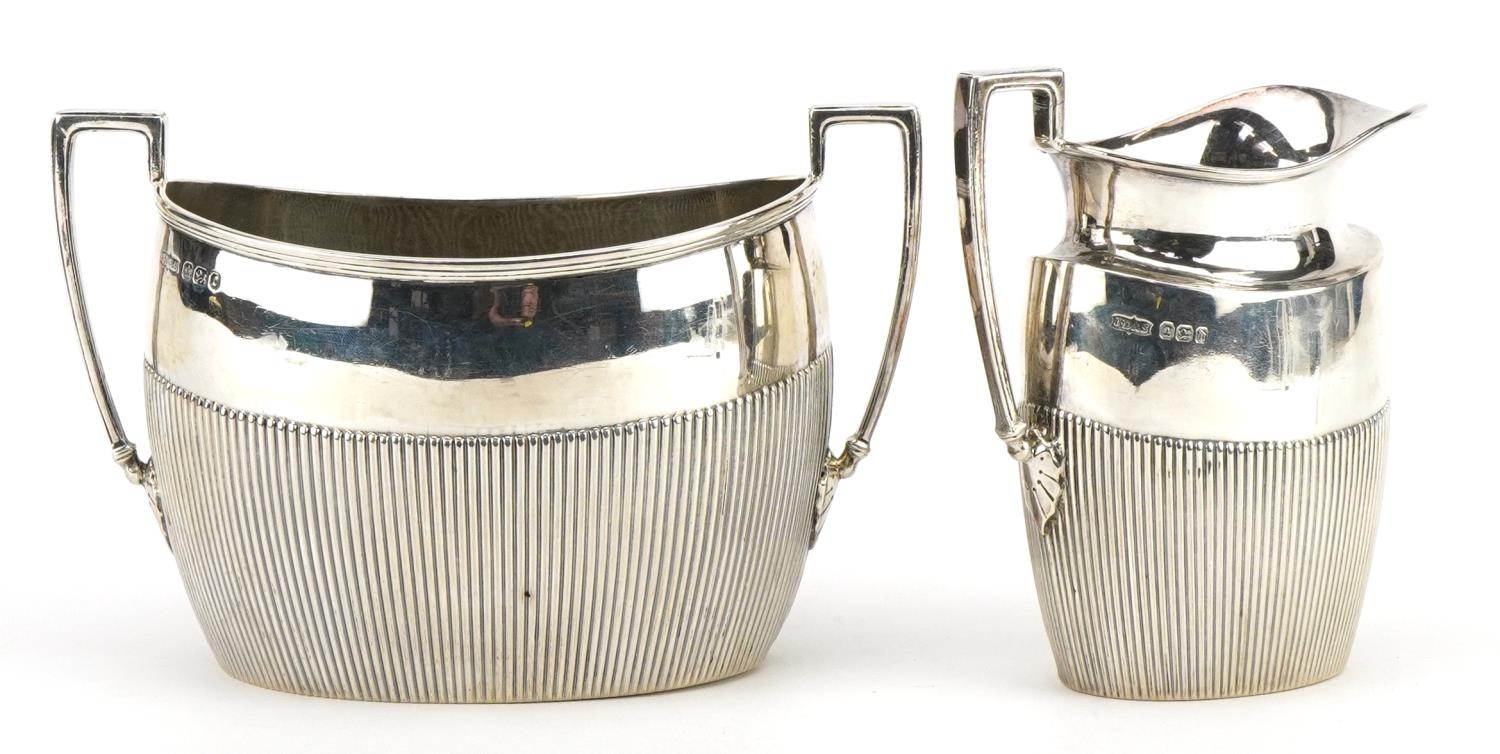 James Dixon & Sons Ltd, Victorian matched silver sugar bowl and milk jug, Sheffield 1895 and 1896, - Image 2 of 5