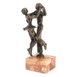 Mid century style bronze study of ballroom dancers raised on a marble base, 23cm high