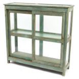 Shabby chic display case with sliding glass doors, 121cm H x 124cm W x 38.5cm D