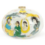 Turkish Armenian Kutahya pottery hanging ball hand painted with figures, 21cm in diameter