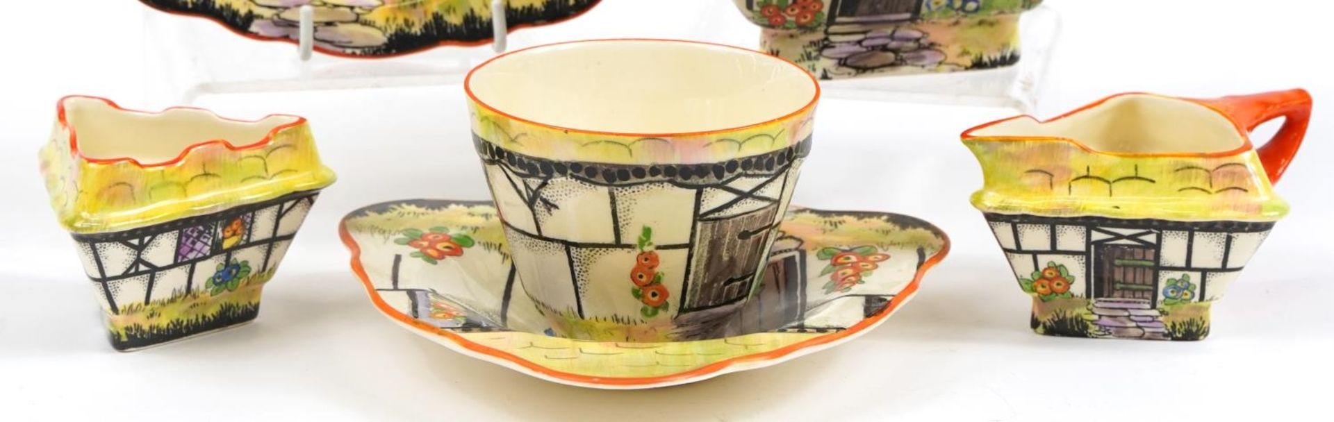 Crown Ducal hand painted Cottage Ware tea for one tea service, the teapot 18cm in length - Image 3 of 4
