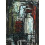 Abstract composition, industrial scene, gouache, mounted, framed and glazed, 66cm x 49cm excluding