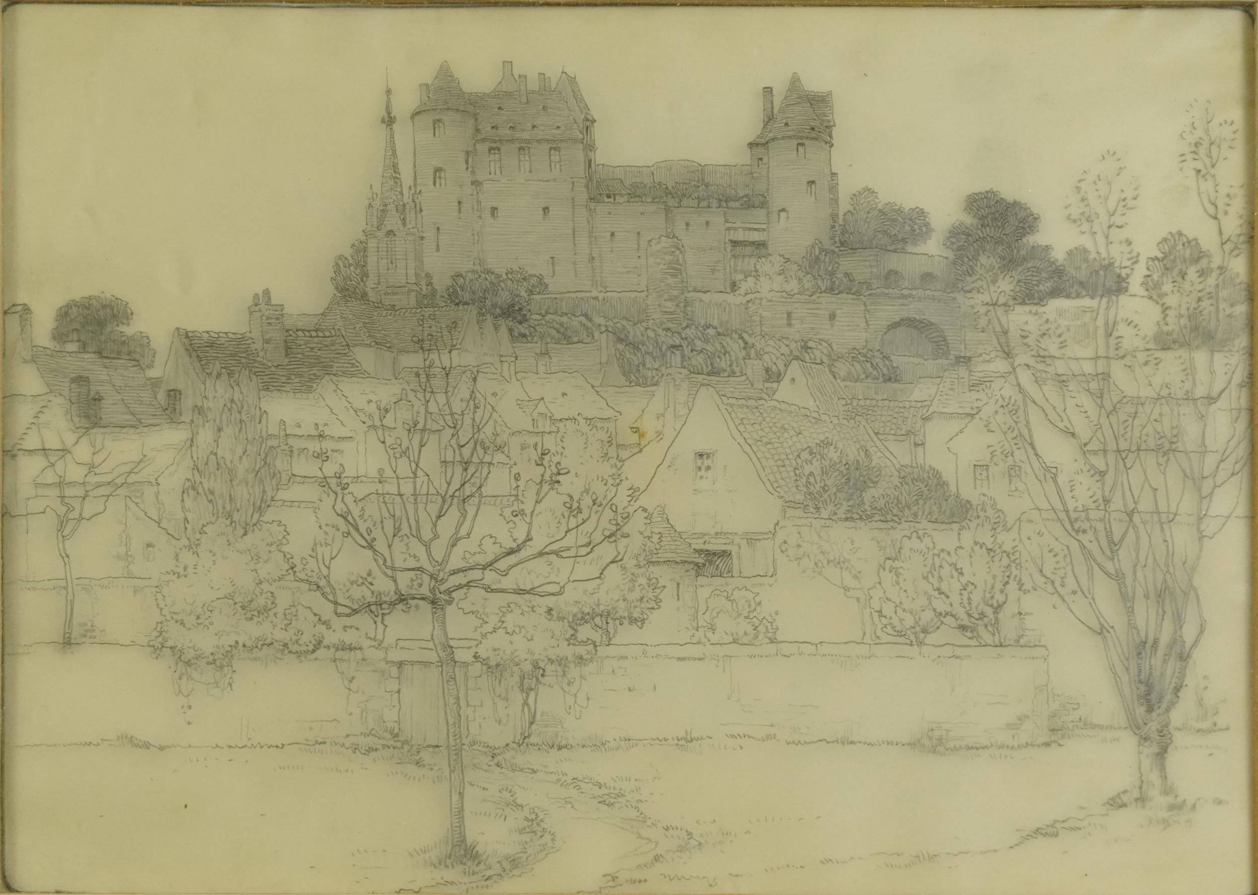 Frederick Marriott - The Chateau de Luynes, pencil, inscribed verso, mounted, framed and glazed,