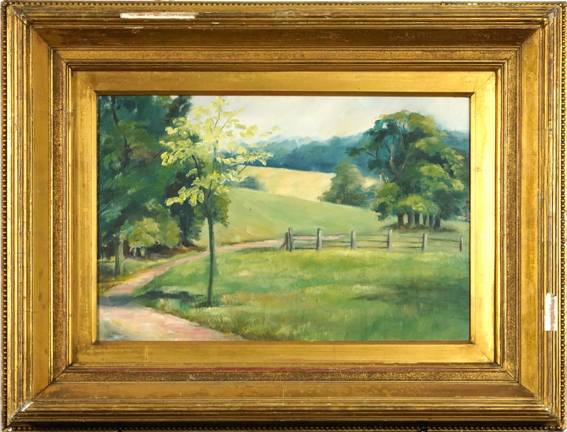 Path before a landscape, Impressionist oil on canvas board, mounted and framed, 45cm x 29.5 - Bild 2 aus 4