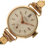 W. Wright, ladies 9ct gold wristwatch with 9ct gold strap, 22mm in diameter, total weight 18.5g