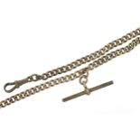 Gentlemen's silver watch chain with T bar and clasp, 35cm length, 27.4g