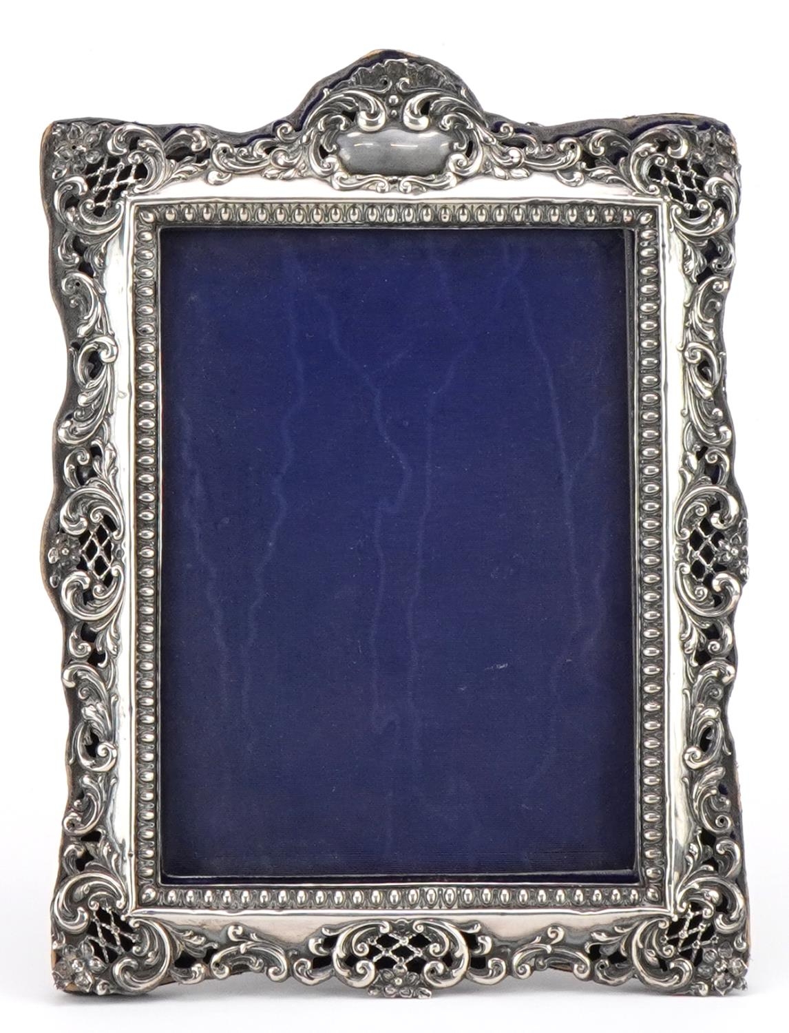 Henry Matthews, large Edwardian silver easel photo frame pierced and embossed with flowers and