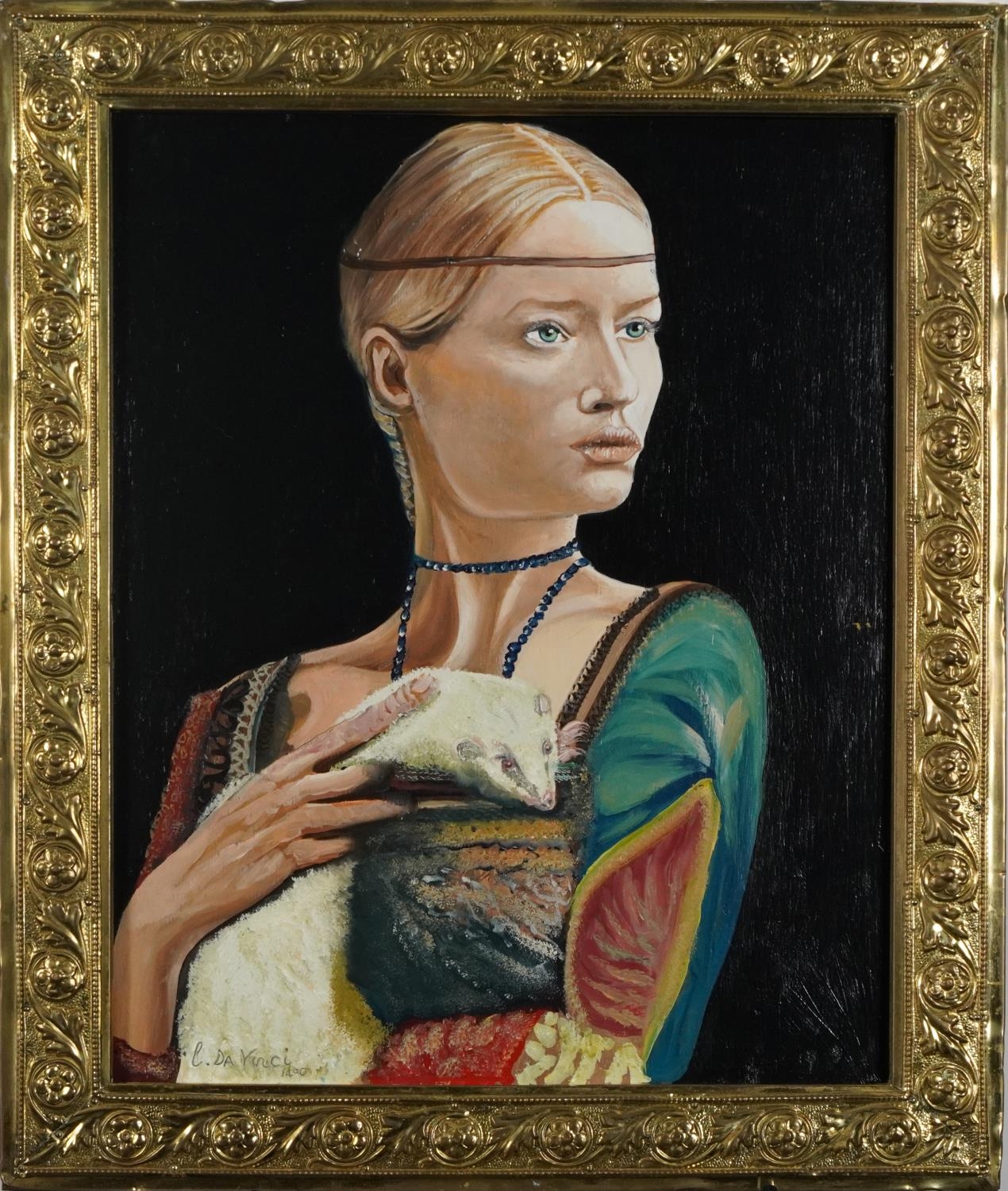 Clive Fredriksson, After Leonardo da Vinci, Lady with an ermine, oil on board, housed in a - Image 2 of 4