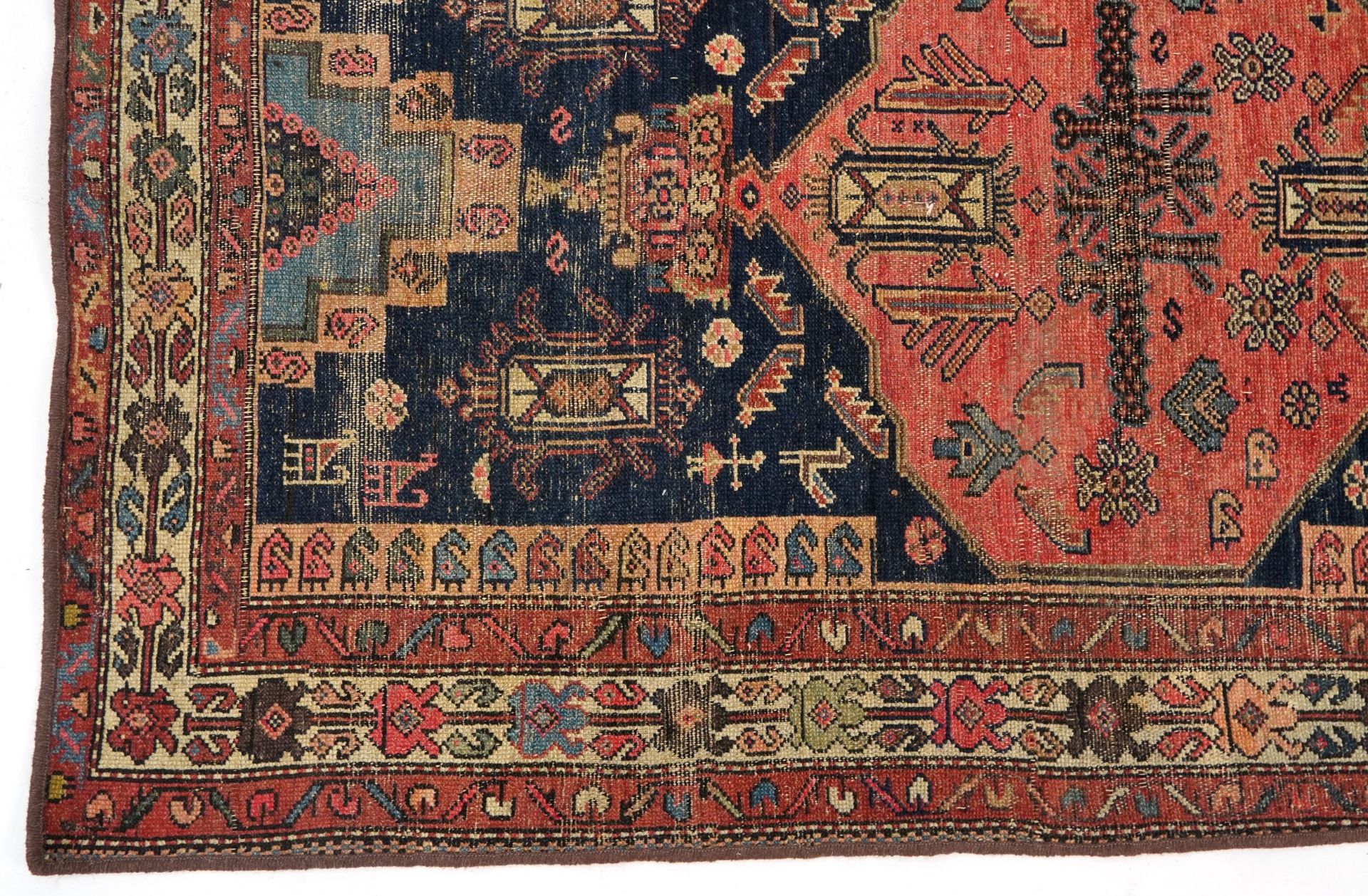 Rectangular Afghan red and blue ground rug with all over geometric and animal design, 177cm x 120cm - Image 4 of 6