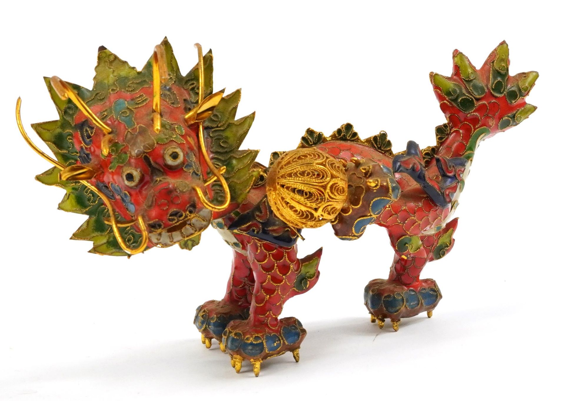 Chinese filigree metal and cloisonne dragon, 20.5cm in length