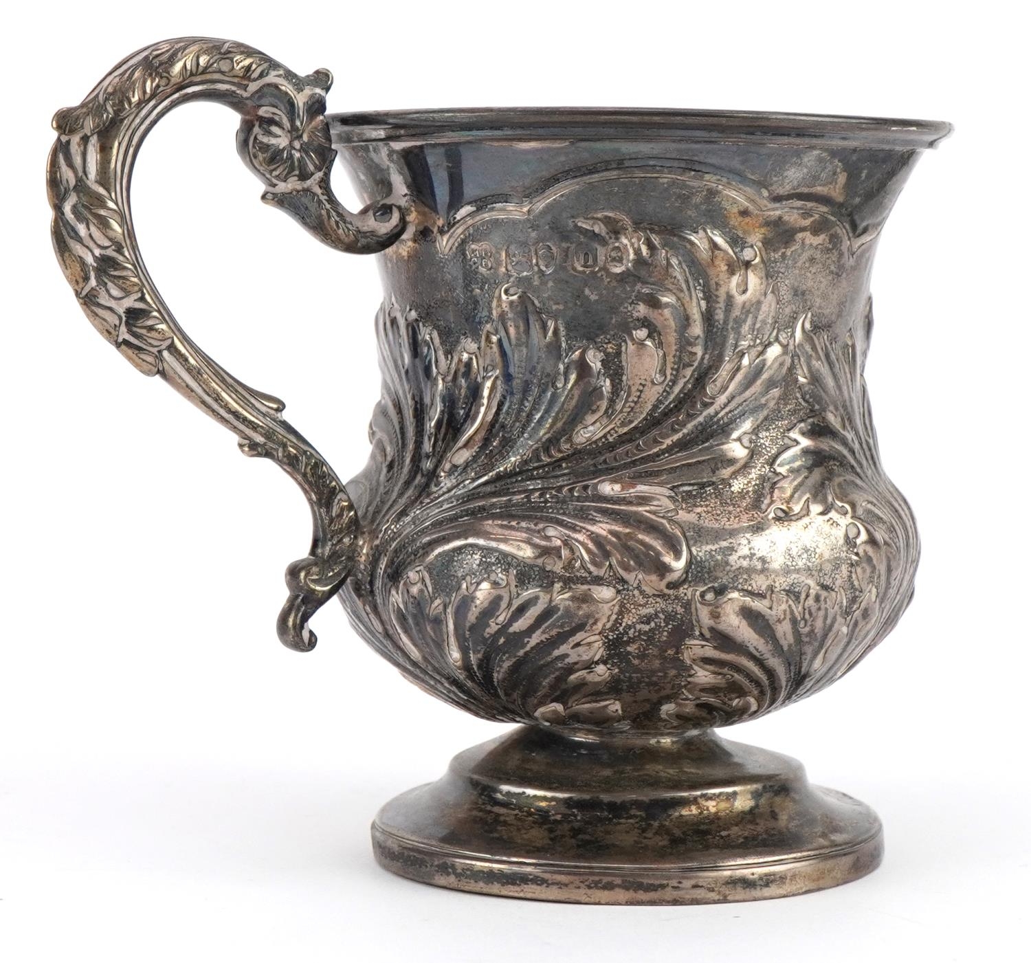 Mary Ann & Charles Reily, George IV silver christening tankard embossed with foliage, London 1828, - Image 2 of 4