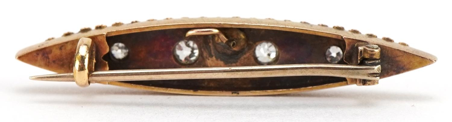 Victorian unmarked gold graduated diamond and seed pearl brooch, 3.8cm wide, 3.7g - Image 2 of 2