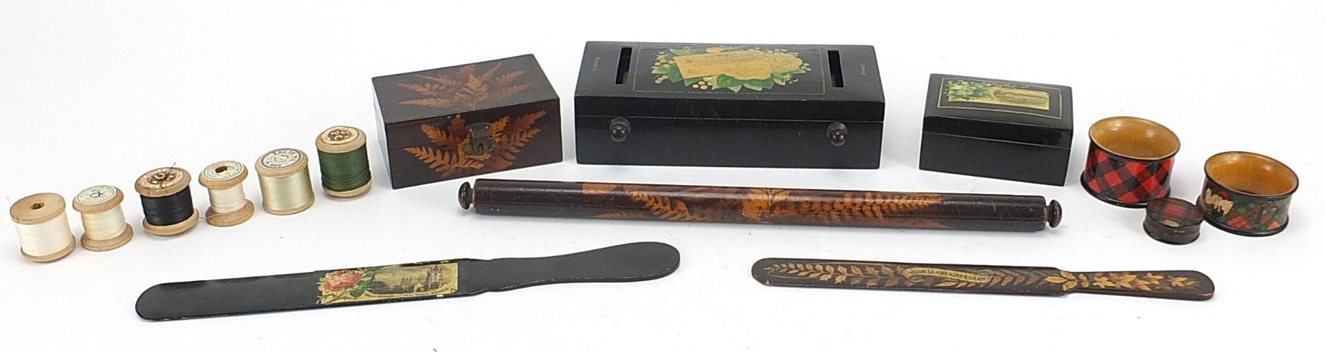 Victorian treen including tartan ware and fern ware, the largest 32.5cm in length