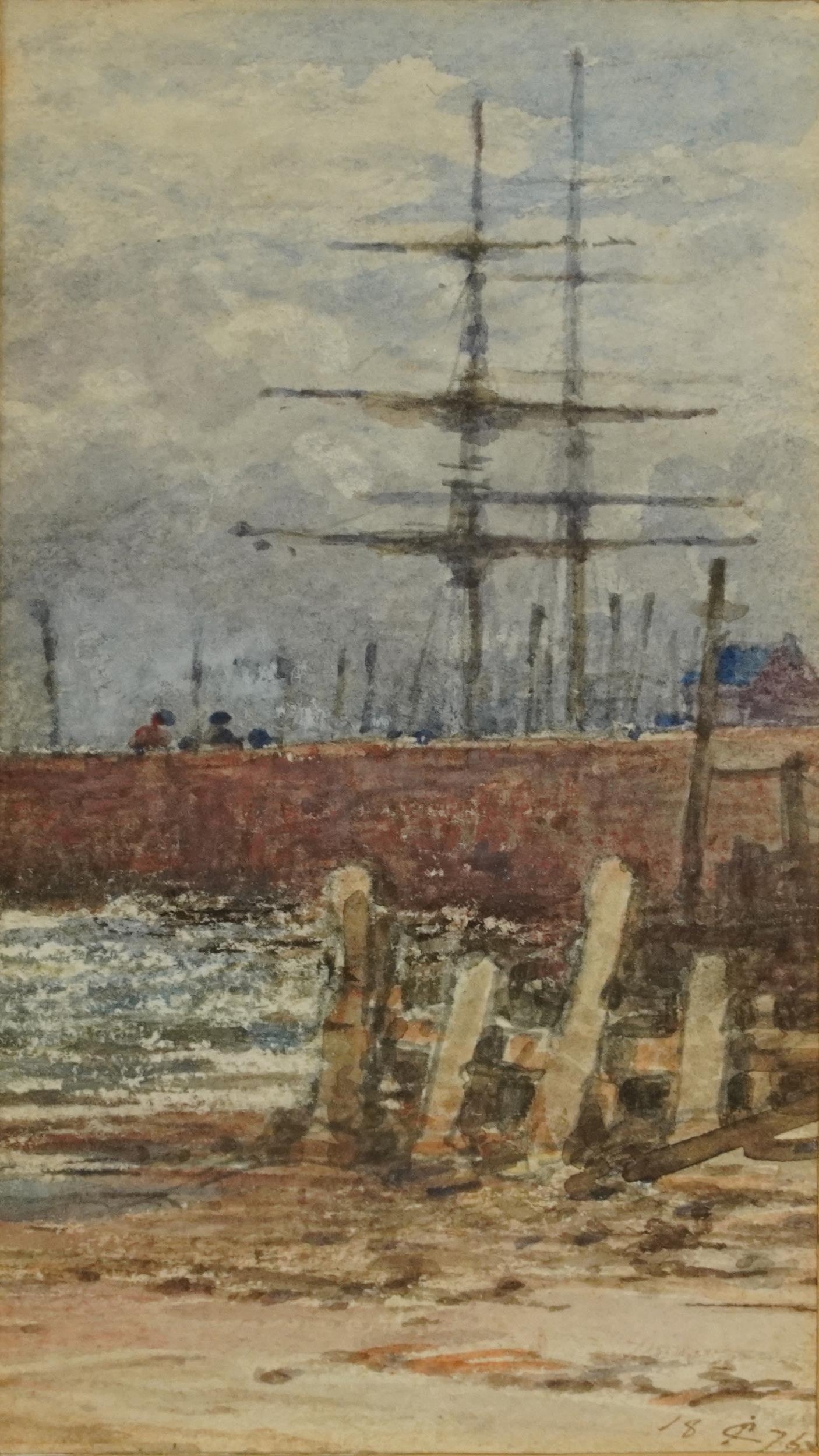 James Cassie 1876 - Shipping in Arbroath Harbour, 19th century Scottish watercolour, signed with