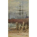 James Cassie 1876 - Shipping in Arbroath Harbour, 19th century Scottish watercolour, signed with