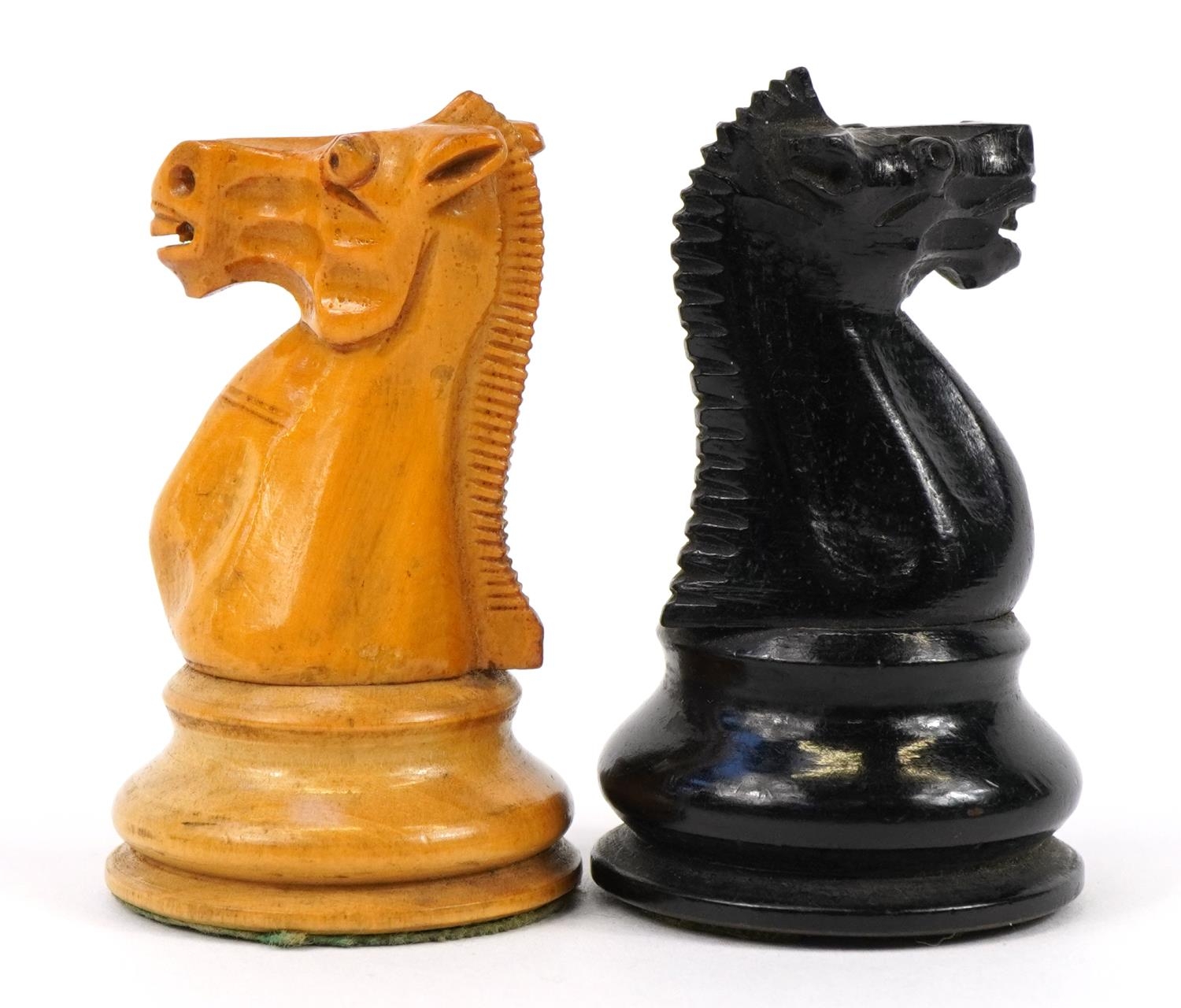 J Jaques & Sons, 19th century Staunton Chessmen pattern ebony and boxwood chess set with fitted - Image 6 of 8