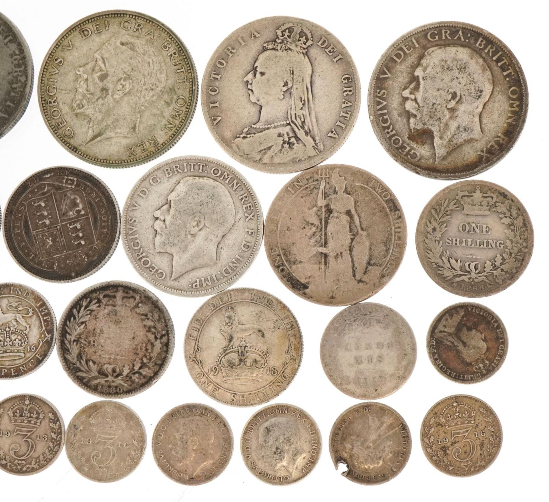 Victorian and later British coinage including Queen Victoria 1886 Young Head shilling, 1889 shilling - Image 3 of 3